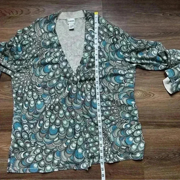 Chico’s Women Cardigan Sweater Size 3 XL Button Metallic Mermaid Colorful Shiny - Picture 5 of 6